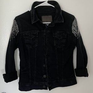 True Religion Denim Jacket, Distressed wash with stud detail at the shoulder